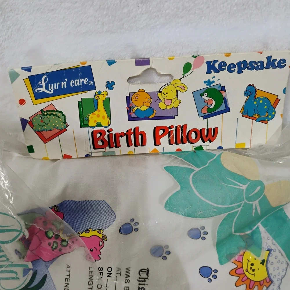 Vintage Luv n Care Dinosaur Baby Birth Pillow Keepsake Certificate New Q